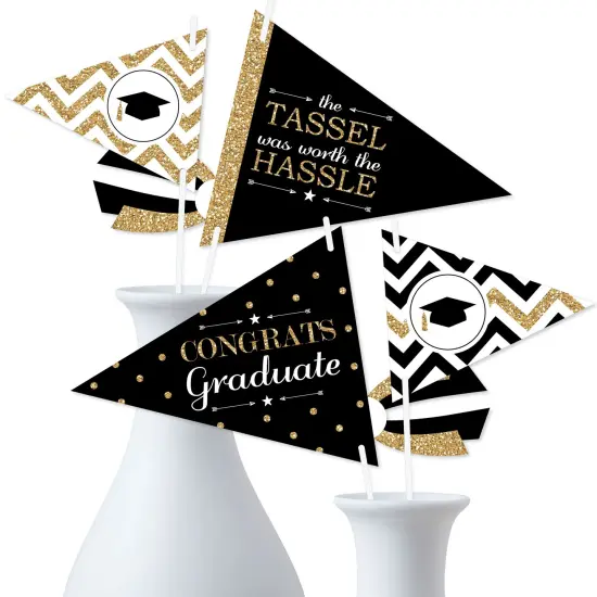 Big Dot of Happiness Tassel Worth The Hassle - Gold - Triangle Graduation Party Photo Props - Pennant Flag Centerpieces - Set of 20 {7}