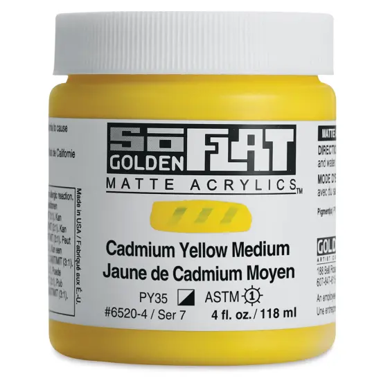 Golden SoFlat Matte Acrylic Paint - Cadmium Yellow Medium, 118 ml, Jar {1}