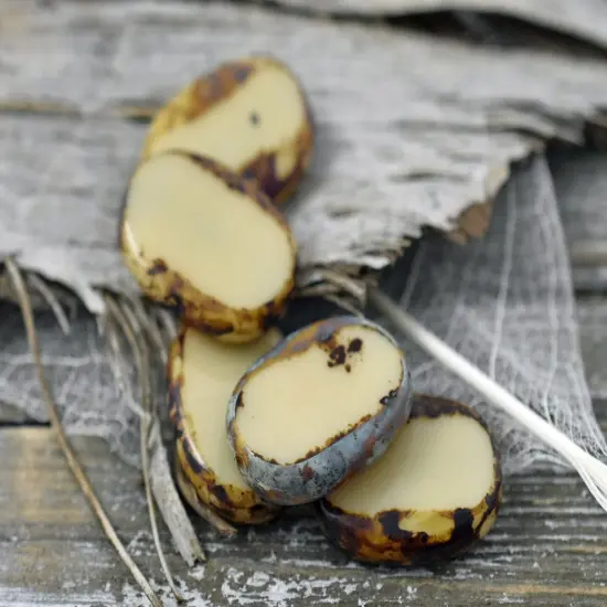 14x19mm Beige Picasso Table Cut Oval Beads {6}