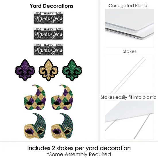 Big Dot of Happiness Mardi Gras - Mask and Fleur De Lis Lawn Decorations - Outdoor Masquerade Party Yard Decorations - 10 Piece {7}