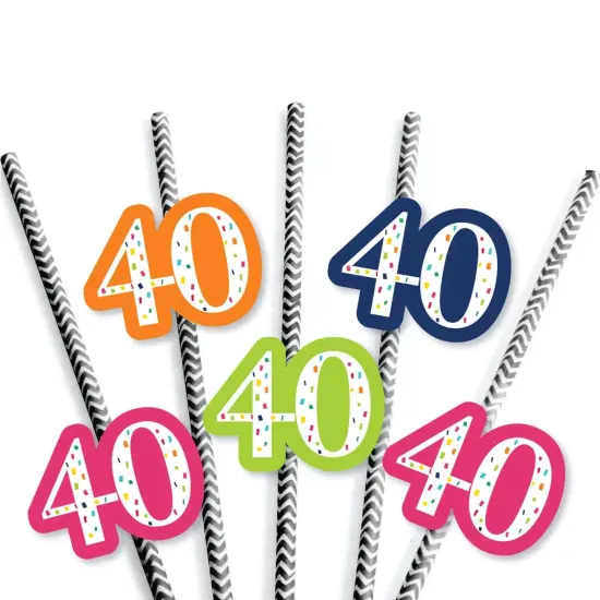 Big Dot of Happiness 40th Birthday - Cheerful Happy Birthday - Paper Straw Decor - Fortieth Birthday Party Striped Decorative Straws - Set of 24 {7}