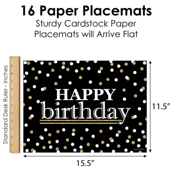 Big Dot of Happiness Adult Happy Birthday - Gold - Party Table Decorations - Birthday Party Placemats - Set of 16 {6}