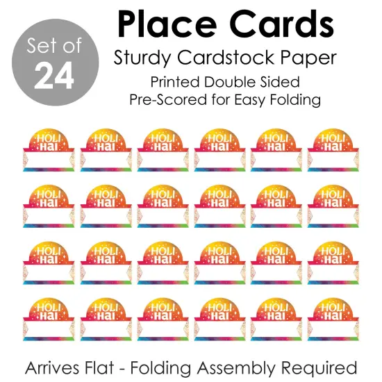 Big Dot of Happiness Holi Hai - Festival of Colors Party Tent Buffet Card - Table Setting Name Place Cards - Set of 24 {7}