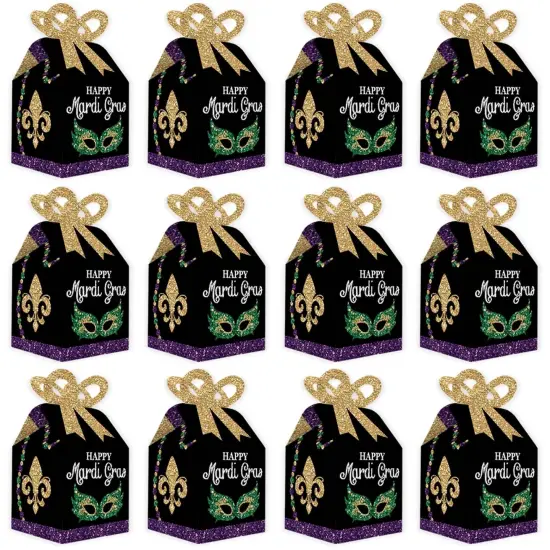 Big Dot of Happiness Mardi Gras - Square Favor Gift Boxes - Masquerade Party Bow Boxes - Set of 12 {6}