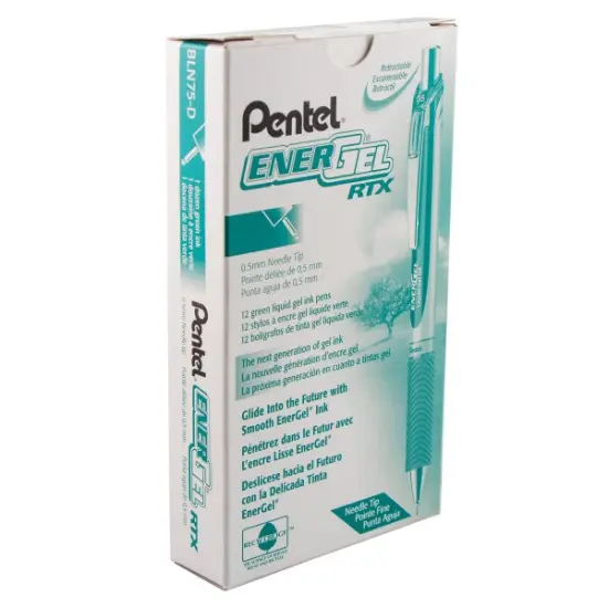 EnerGel RTX Retractable Liquid Gel Pen, (0.5mm) Needle Tip, Fine Line, Green Ink {2}