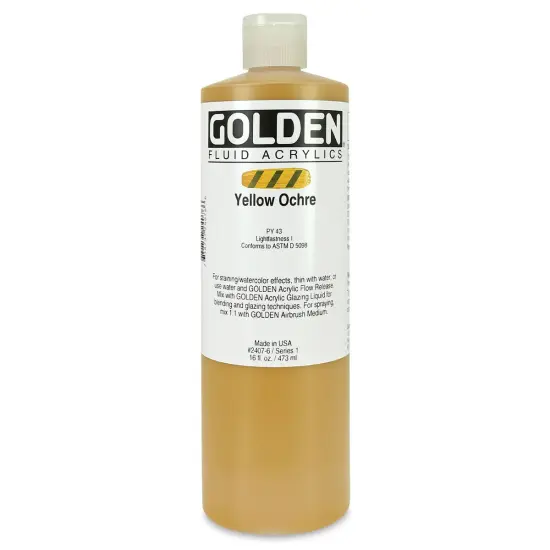 Golden Fluid Acrylics - Yellow Ochre, 16 oz bottle {1}