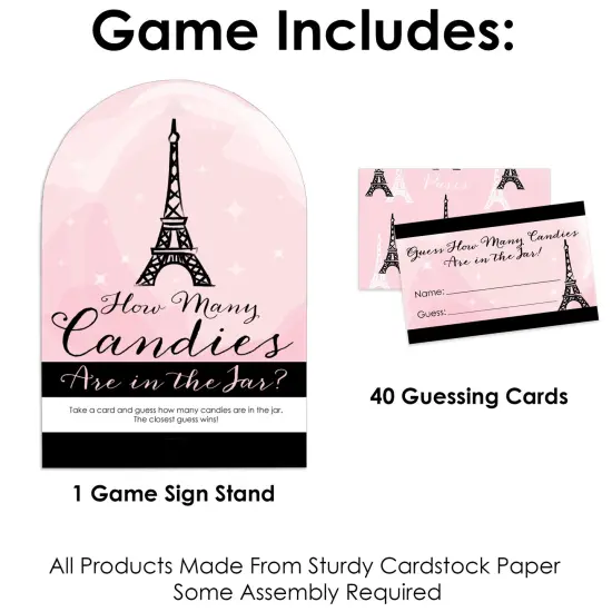 Big Dot of Happiness Paris, Ooh La La - How Many Candies Paris Themed Baby Shower or Birthday Party Game - 1 Stand and 40 Cards - Candy Guessing Game {4}