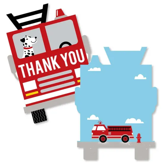 Big Dot of Happiness Fired Up Fire Truck - Shaped Thank You Cards - Firefighter Baby Shower Birthday Party Thank You Cards with Envelopes - Set of 12 {1}