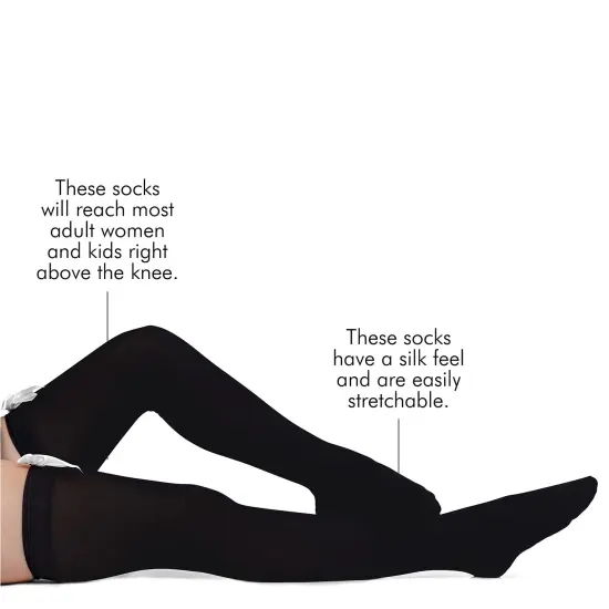 Bow Accent Thigh Highs - Black Over the Knee High Stockings with White Satin Ribbon Bow Accent for Women and Girls {5}