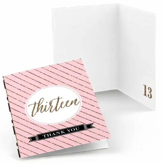 Big Dot of Happiness Chic 13th Birthday - Pink, Black and Gold - Birthday Party Thank You Cards (8 count) {1}