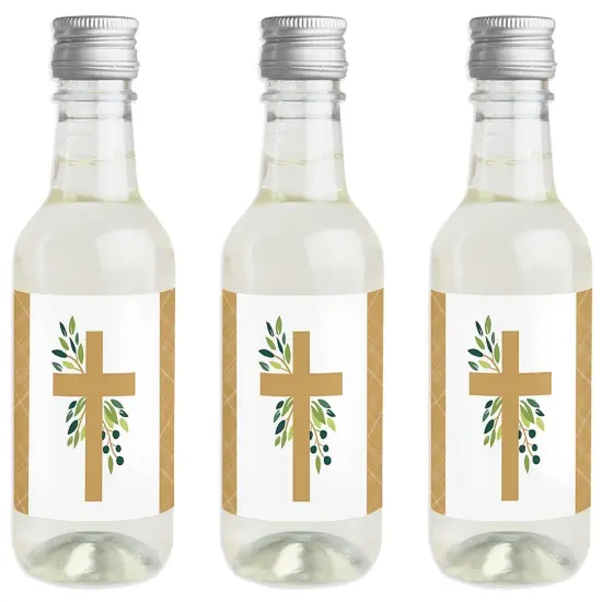 Big Dot of Happiness Elegant Cross - Mini Wine and Champagne Bottle Label Stickers - Religious Party Favor Gift for Women and Men - Set of 16 {1}