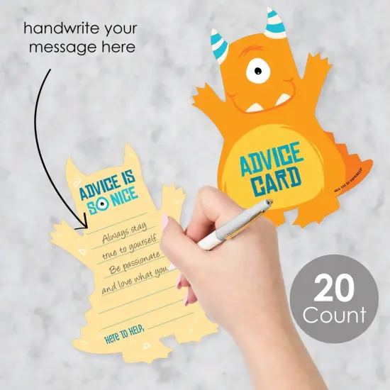 Big Dot of Happiness Monster Bash - Wish Card Little Monster Baby Shower Activities - Shaped Advice Cards Game - Set of 20 {3}