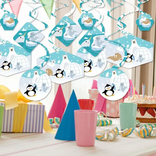 Big Dot of Happiness Arctic Polar Animals - Winter Baby Shower or Birthday Party Hanging Decor - Party Decoration Swirls - Set of 40 {3}
