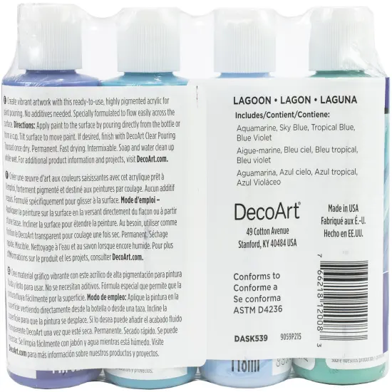 DecoArt FluidArt Paint Pouring Value Pack 4/Pkg-Lagoon {3}