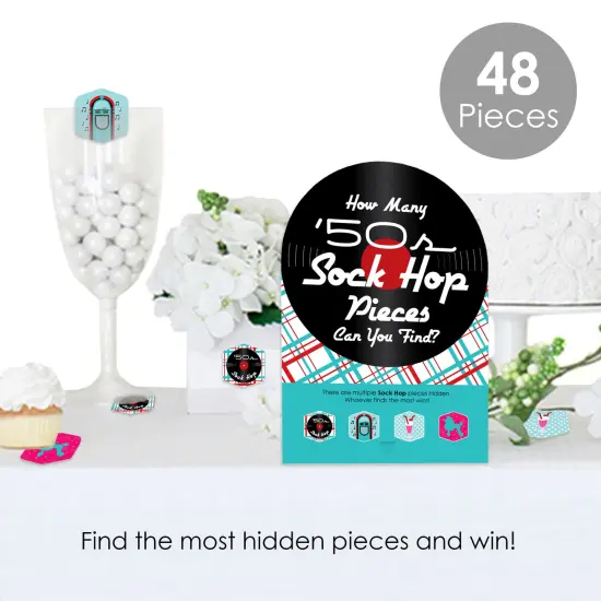 Big Dot of Happiness 50&rsquo;s Sock Hop - 1950s Rock N Roll Party Scavenger Hunt - 1 Stand and 48 Game Pieces - Hide and Find Game {3}