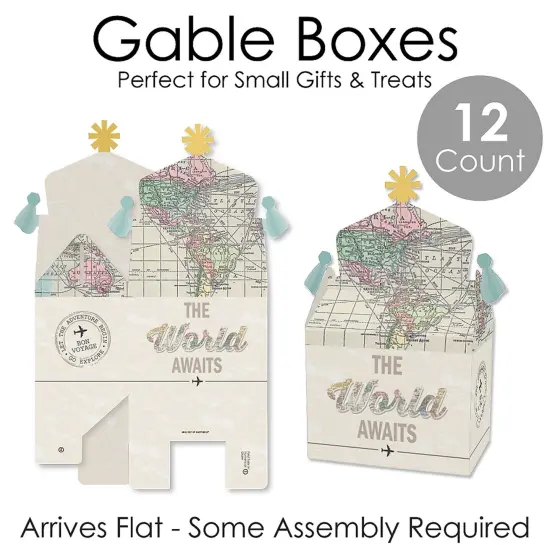 Big Dot of Happiness World Awaits - Treat Box Party Favors - Travel Themed Party Goodie Gable Boxes - Set of 12 {7}