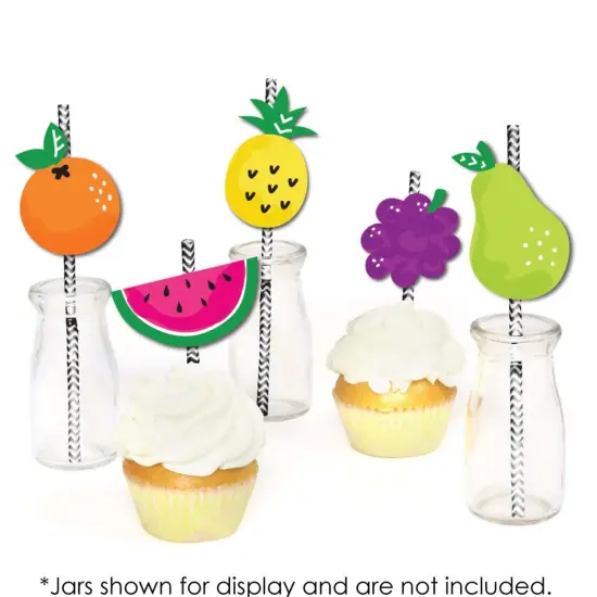 Big Dot of Happiness Tutti Fruity Paper Straw Decor - Frutti Summer Baby Shower or Birthday Party Striped Decorative Straws - Set of 24 {6}