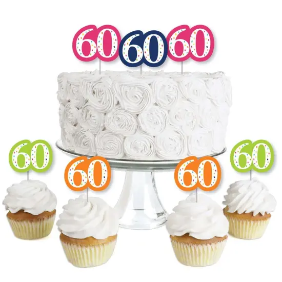 Big Dot of Happiness 60th Birthday - Cheerful Happy Birthday - Dessert Cupcake Toppers - Sixtieth Birthday Party Clear Treat Picks - Set of 24 {1}