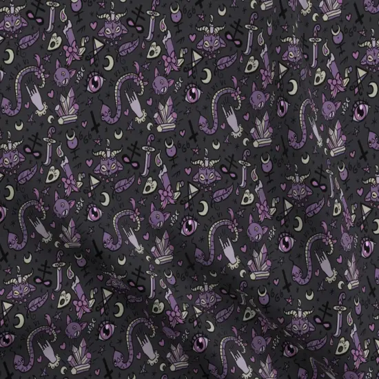 Various Fabrics by the Yard or Fat Quarter Cute Occult Dark Halloween Devil Spooky Gray Purple Black Magic Goth Custom Printed Fabric by Spoonflower {5}