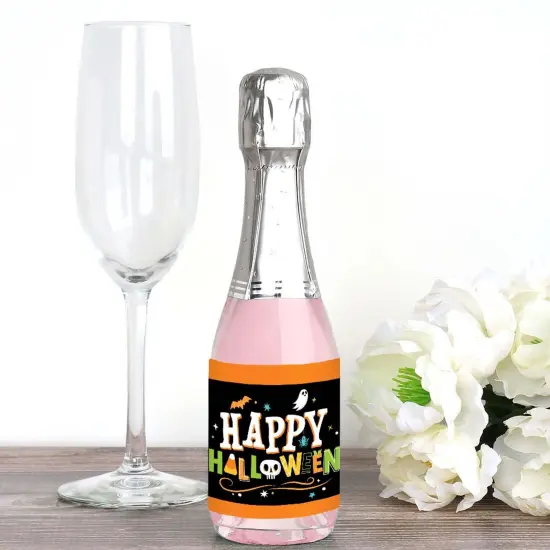 Big Dot of Happiness Jack-O'-Lantern Halloween - Mini Wine & Champagne Bottle Label Stickers - Halloween Party Favor Gift for Women & Men - Set of 16 {3}
