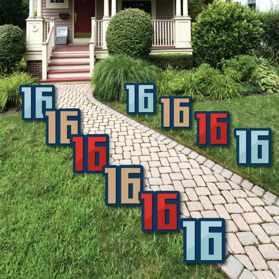 Big Dot of Happiness Boy 16th Birthday - Sixteen Shaped Lawn Decorations - Outdoor Sweet Sixteen Birthday Party Yard Decorations - 10 Piece {1}