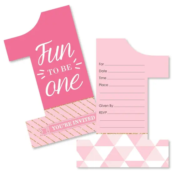 Big Dot of Happiness 1st Birthday Girl - Fun to be One - Shaped Fill-in Invitations - First Birthday Party Invitation Cards with Envelopes - Set of 12 {1}