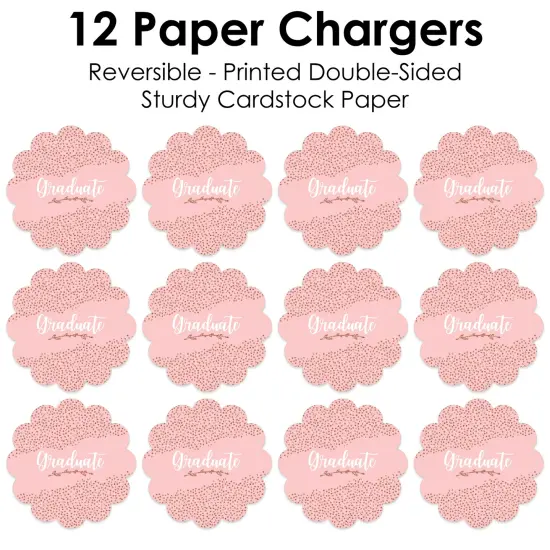 Big Dot of Happiness Rose Gold Grad - Graduation Party Round Table Decorations - Paper Chargers - Place Setting For 12 {7}