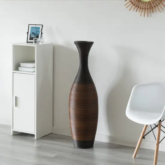Tall Floor Vase, Modern large vase for home decor floor, Brown Artificial Rattan Floor Vase, Brown Floor Vase for Living Room or Hallway, 41-Inch-Tall Vase {5}