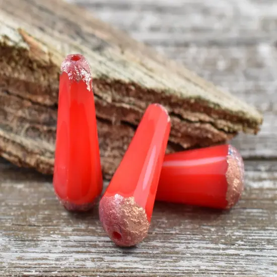 *6* 8x20mm Copper Etched Hyacinth Faceted Drop Beads {4}