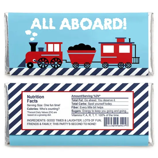 Big Dot of Happiness Railroad Party Crossing - Candy Bar Wrapper Steam Train Birthday Party or Baby Shower Favors - Set of 24 {3}