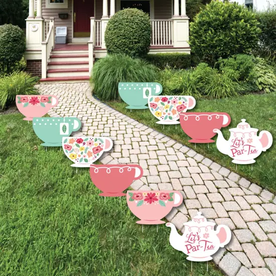 Big Dot of Happiness Floral Let's Par-Tea - Tea Pot and Tea Cup Lawn Decorations - Outdoor Garden Tea Party Yard Decorations - 10 Piece {1}