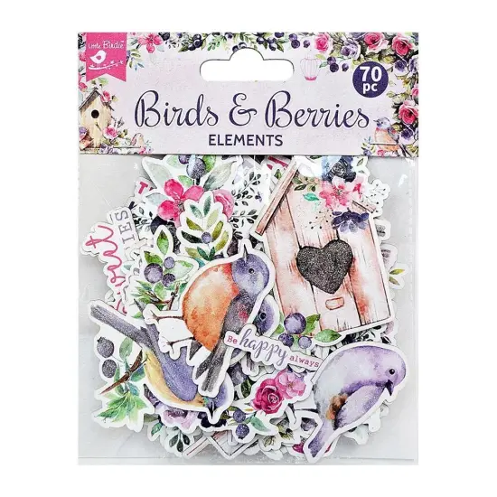 Little Birdie Ephemera Elements 70/pkg-Birds And Berries {1}