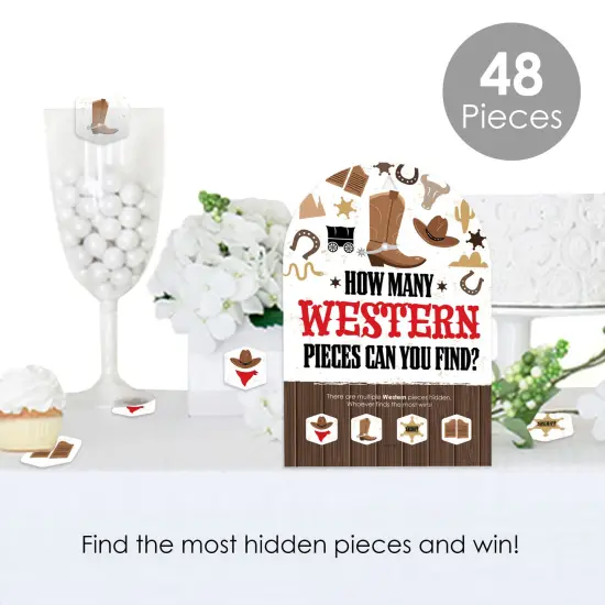 Big Dot of Happiness Western Hoedown - Wild West Cowboy Party Scavenger Hunt - 1 Stand and 48 Game Pieces - Hide and Find Game {3}