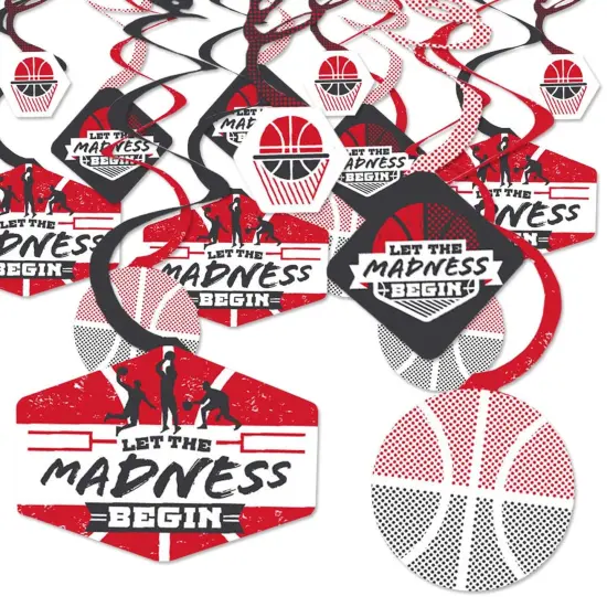 Big Dot of Happiness Red Basketball - Let The Madness Begin - College Basketball Party Hanging Decor - Party Decoration Swirls - Set of 40 {1}