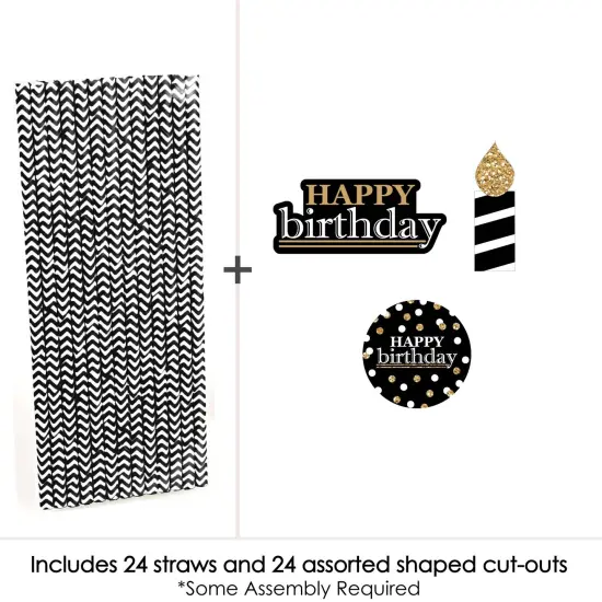 Big Dot of Happiness Adult Happy Birthday - Gold - Paper Straw Decor - Birthday Party Striped Decorative Straws - Set of 24 {4}