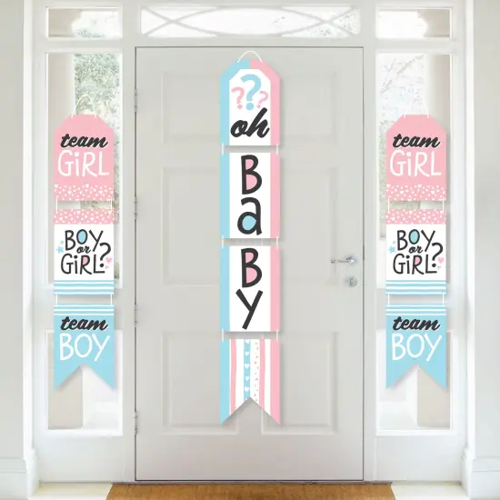 Big Dot of Happiness Baby Gender Reveal - Hanging Vertical Paper Door Banners - Team Boy or Girl Party Wall Decoration Kit - Indoor Door Decor {1}