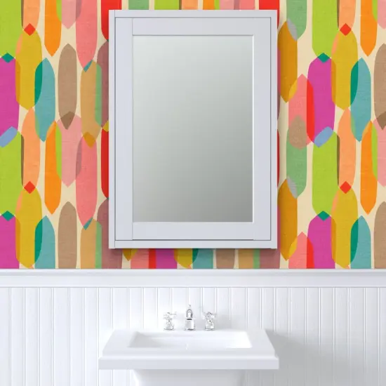 Pre-Pasted Wallpaper 2FT Wide Mid Century Modern Art Colourful Rainbow Kaleidescope Retro Pop 1950S Large Scale Textured Linen Custom Pre-pasted Wallpaper by Spoonflower {6}