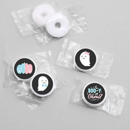 Big Dot of Happiness Boo-y or Ghoul - Halloween Gender Reveal Party Round Candy Sticker Favors - Labels Fits Chocolate Candy (1 sheet of 108) {4}