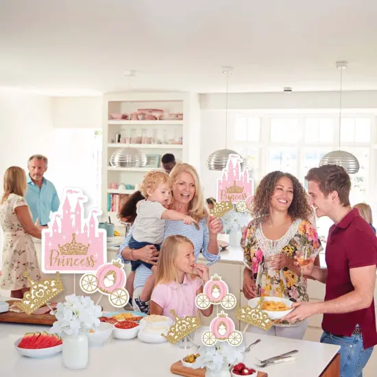 Big Dot of Happiness Little Princess Crown - Pink Princess Baby Shower or Birthday Party Centerpiece Sticks - Showstopper Table Toppers - 35 Pieces {6}