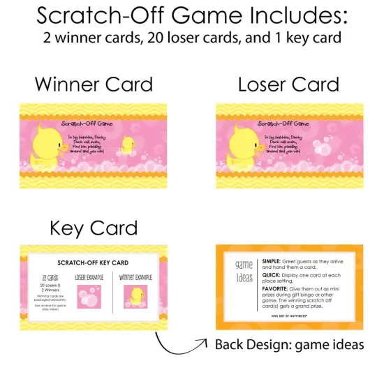 Big Dot of Happiness Pink Ducky Duck - Girl Baby Shower or Birthday Party Game Scratch Off Cards - 22 Count {6}