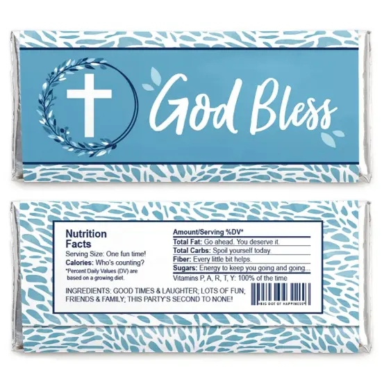 Big Dot of Happiness Blue Elegant Cross - Candy Bar Wrapper Boy Religious Party Favors - Set of 24 {3}
