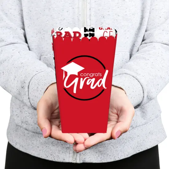 Big Dot of Happiness Red Graduation Party Favor Popcorn Treat Boxes - Set of 12 {6}