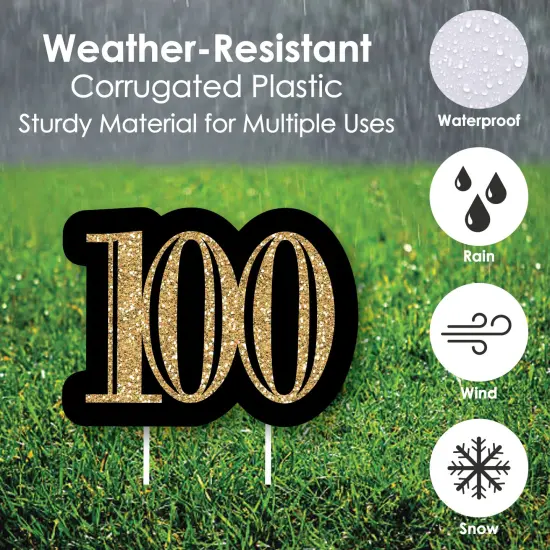 Big Dot of Happiness Adult 100th Birthday - Gold - Yard Sign and Outdoor Lawn Decorations - Happy Birthday Party Yard Signs - Set of 8 {4}