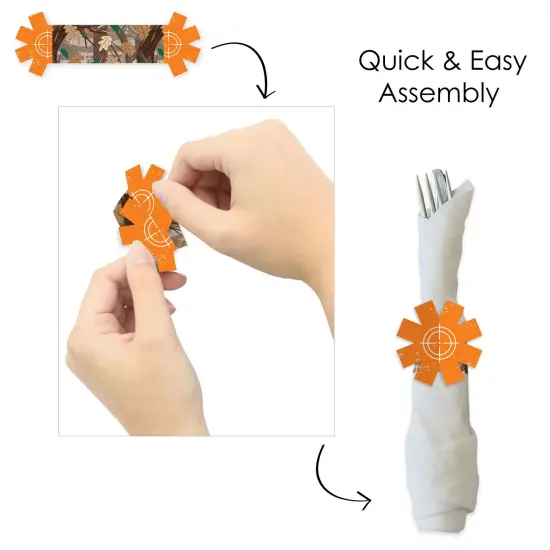 Big Dot of Happiness Gone Hunting - Deer Hunting Camo Baby Shower or Birthday Party Paper Napkin Holder - Napkin Rings - Set of 24 {6}