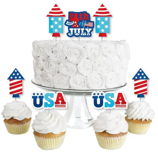 Big Dot of Happiness Firecracker 4th of July - Dessert Cupcake Toppers - Red, White and Royal Blue Party Clear Treat Picks - Set of 24 {1}