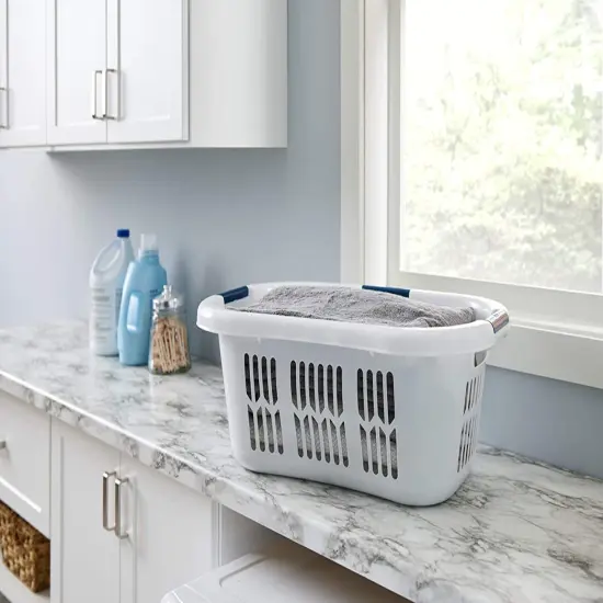 Rubbermaid Hip Hugger Laundry Basket FG299787WHT 3 Handle 1.5 Bushel White {6}