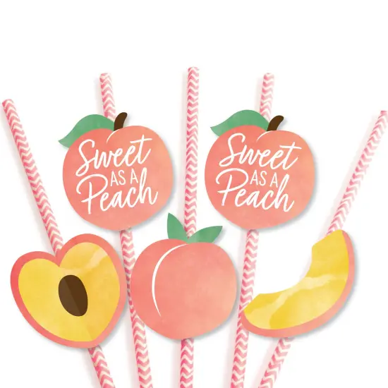 Big Dot of Happiness Sweet as a Peach - Paper Straw Decor - Fruit Themed Baby Shower or Birthday Party Striped Decorative Straws - Set of 24 {7}