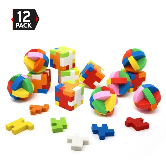 Big Mo's Toys Puzzle Erasers - Individually Wrapped Goody Bag Party Favor And Stocking Stuffers Pencil Eraser - 6 Balls And 6 Cubes {1}