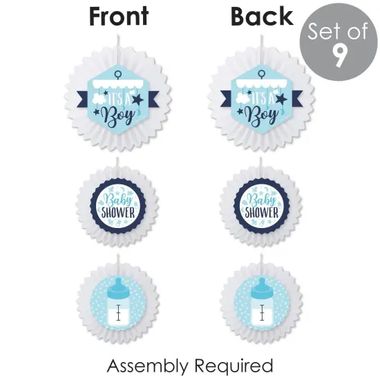 Big Dot of Happiness It's a Boy - Hanging Blue Baby Shower Tissue Decoration Kit - Paper Fans - Set of 9 {7}