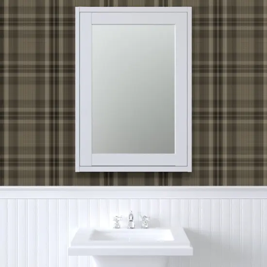 Peel & Stick Wallpaper 2FT Wide Rustic Brown Plaid Masculine Tartan Check Neutral Tones Browns Custom Removable Wallpaper by Spoonflower {6}